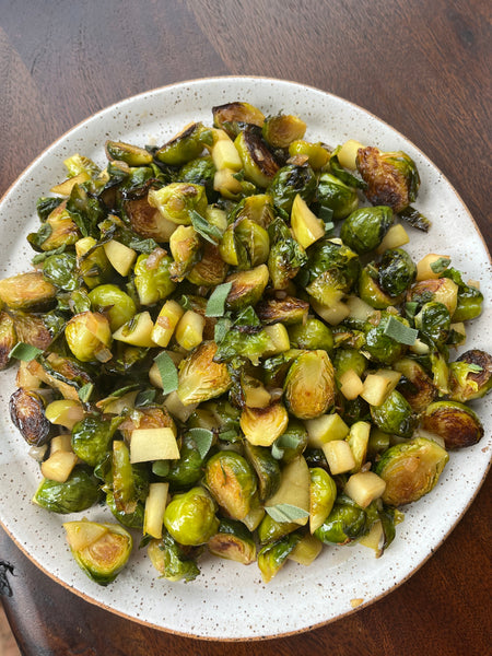Roasted Brussel Sprouts with Apple, Sage, and Honey